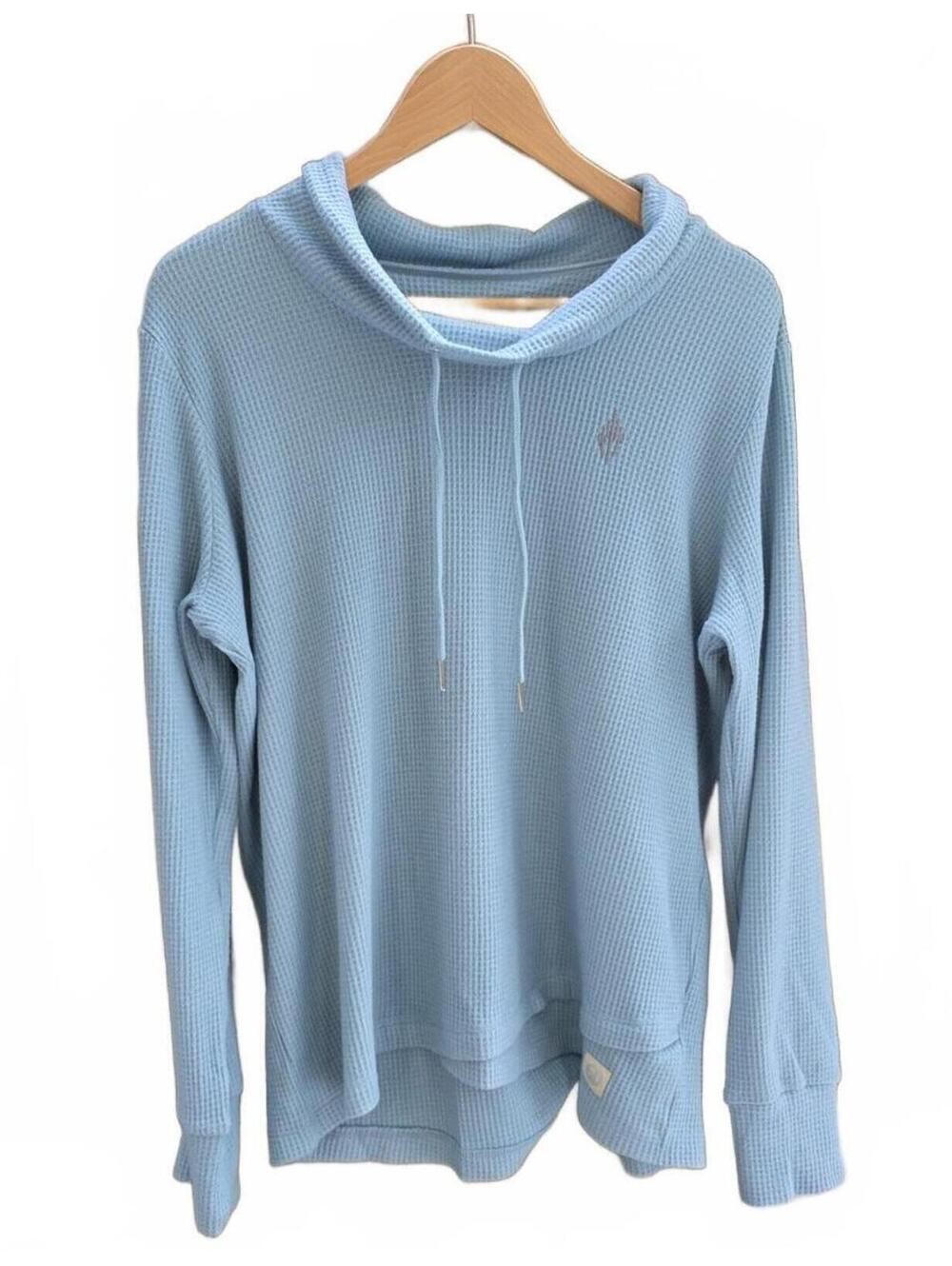 Straight Down Blue Waffle Knit Pullover Hoodie = Lightweight Thermal Texture Lg